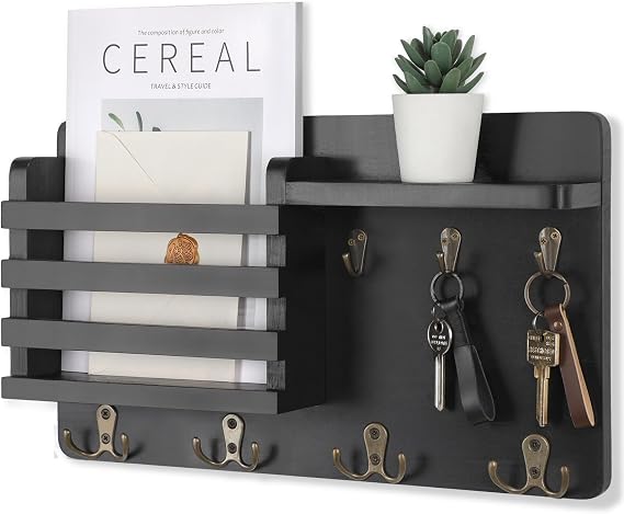 Nekon Mail Holder for Wall, 16.8 Inch Mail Organizer, Black