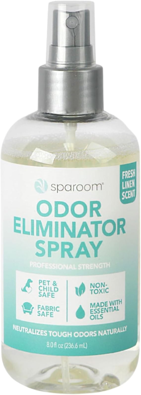 SpaRoom Odor Eliminator Spray Home Freshener for Strong Smells, Smoke and Pet Neutralizer, Bathroom and Car Deodorizer with Plant-Based Ingredients, 8oz Zero-Residue Linen Formula