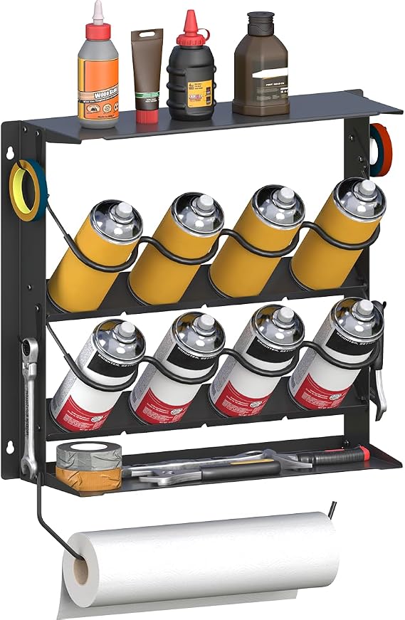 Spray Can Holder, Garage Paint Bottle Organizer Wall Mount, Black