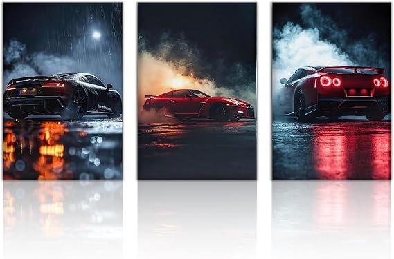 3 Pcs Super Car Posters, Cool Racing Wall Art for Boys Men Room, Office, Bedroom, Living Room Decor, Racing Car Wall Art for Bedroom Dorm Man Cave (Unframed 12x16 Inch)