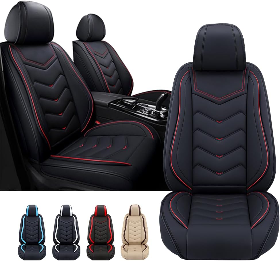 POOUOO Car Seat Cover for Toyota Prius Prime 2017-2024, Waterproof and Wear Resistant Sports Seat Cover, Premium Nappa Leather Seat Protector. 2 Seats StandardBlack