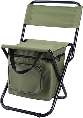 Outdoor Folding Chairs Fishing ChairPortable Camping StoolFoldable Compact Chair with Double Layer Oxford Fabric Cooler Bag for Fishing, Beach, Camping, House, Outing, tailgating, hiking, Green