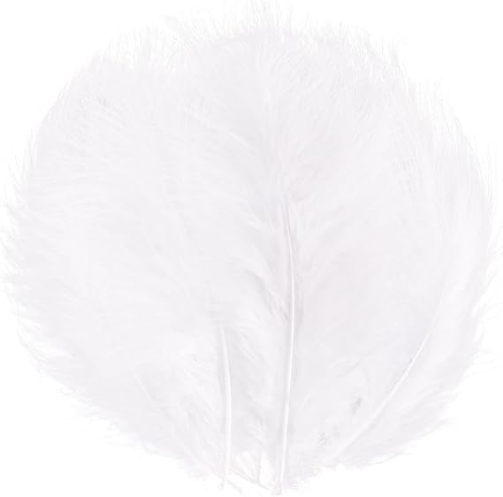 Fluffy Turkey Marabou Feathers 100pcs for Craft Dream Catcher Decoration - 4-7Inches Natural Feathers (White)