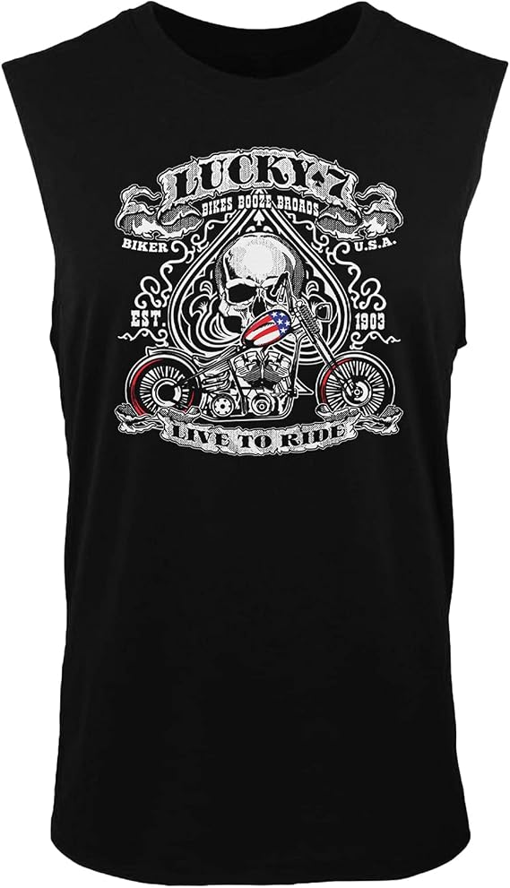 Lucky 7 Live to Ride - Motorcycle Biker Men's Sleeveless Shirt