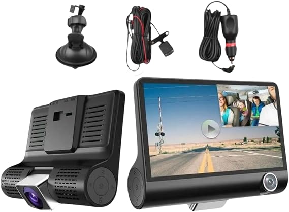 In-Car Camera 4' LCD Screen 3 Cameras 170° Wide Angle 1080p G-Sensor Night Vision Compatible Road Recording
