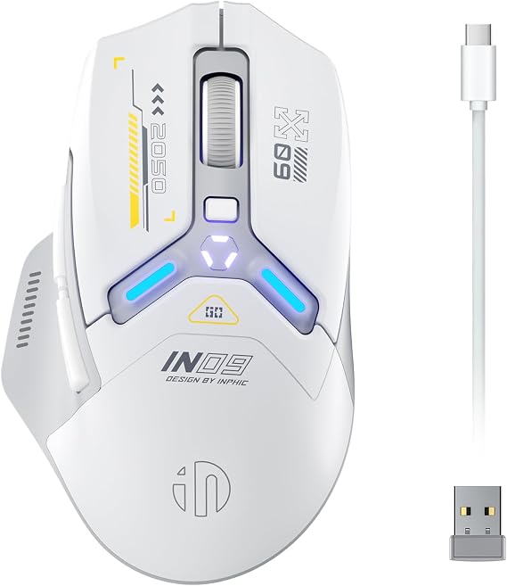 INPHIC IN9 Wireless Gaming Mouse, Real Tri-Mode 10k DPI Fully Programmable