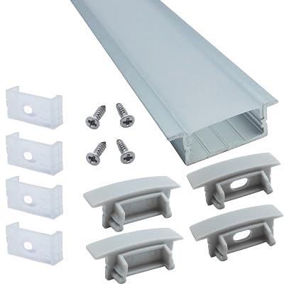 Litever 6-Pack 1M3.3ft Wide Recess Embeded Aluminum LED Channels with Oyster Diffuser Covers End Caps Mounting Clips for Max 18mm Wide LED Strip Mouning -LL-007-WR-[6 Pack]