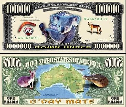 American Art Classics Down Under Aussie Million Dollar Bill in Protective Holder