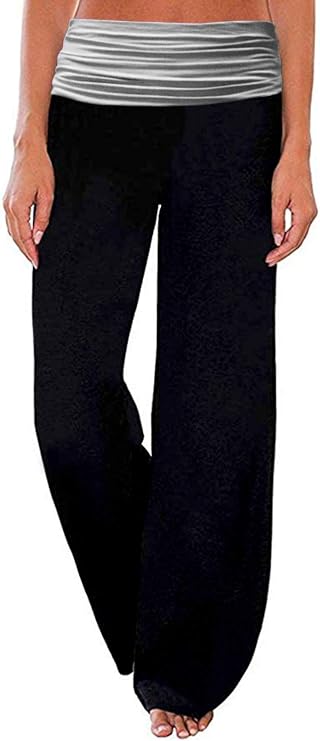 Gracyoga Womens Comfy Pajama Pants Wide Leg Lounge Fold Over Pants Bottoms | High Waisted Palazzo Yoga Pants, Comfy, PJ SleepWear, Lightweight Breathable, Casual Loose For Summer Fall Winter, Daily Wear