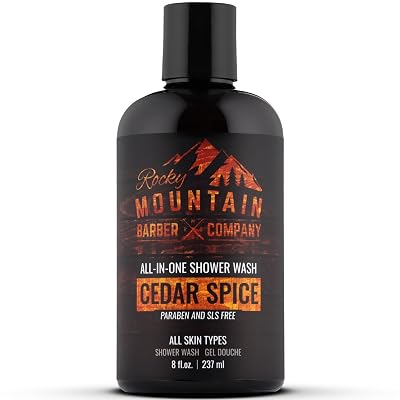 Rocky Mountain Barber Company Cedar Spice All-In-One Body Wash Shampoo, Body Wash, Conditioner, Face Wash & Beard Wash with Essential Oils - 8 oz