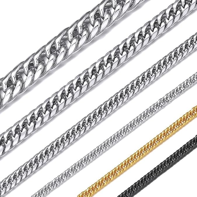ChainsHouse Cuban Link Chain for Men Women, Hip Hop Jewelry Stainless Steel/Black/14K Gold Plated Chains,3.5/6/9/12mm Width, 18-36 Inches Options (Send Gift Box)