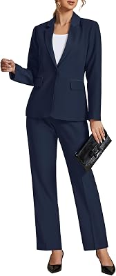 LookbookStore Pant Suits for Women Dressy 2 Piece Blazer and High Rise Straight Leg Pants Sets Business Casual Outfits