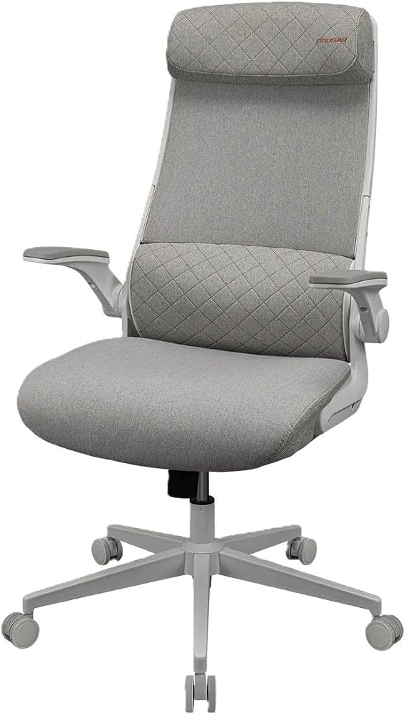 Cougar STRYDER Ergonomic Office/Gaming Chair, Adjustable Height and Tilt, Flipup Armrest, Imitation Linen Upholstery, 120 kg Capacity White