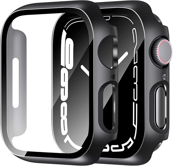 Hard PC Case for Apple Watch Screen Protector 41mm Series 7 Series 8 Series 9 Built-in Tempered Glass Screen Overall Protective Slim Bumper Face Cover Compatible iWatch 41mm