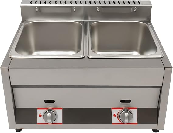 Gas Fryer, 12L/3.17Gal Commercial Countertop Gas Deep Fryer With Dual Tank Frying, Stainless Steel Propane Food Warmer Kitchen Steamer With Switch Control 50~380 C, Restaurant Table Buffet
