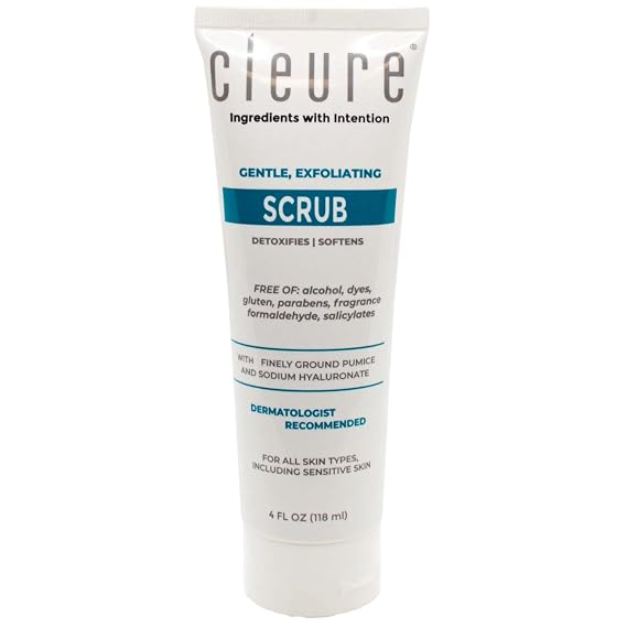 Cleure Hypoallergenic Exfoliating Facial Scrub, Free of Fragrance, Gluten, Paraben, Salicylate and Non-Comedogenic, Unscented, 4 oz