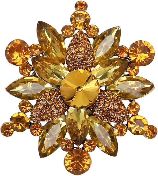 Vintage Crystal Rhinestone Flower Brooch Pin Premium Rhinestone Large Blossom Brooch Collar Pin Bridal Wedding Dress Jewelry Accessories for Women