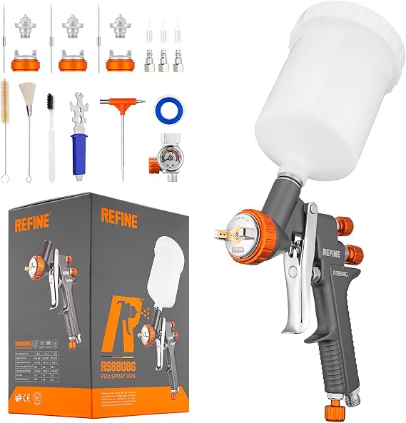 REFINE HVLP Air Spray Paint Gun Kit 1.4/1.8/2.0mm Nozzle & Air Regulator