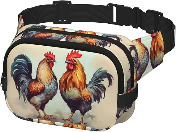 Waist Pack for Men Women Crossbody Belt Bag Rooster and hen Waist Bag Travel Fanny Pack Bum Bags