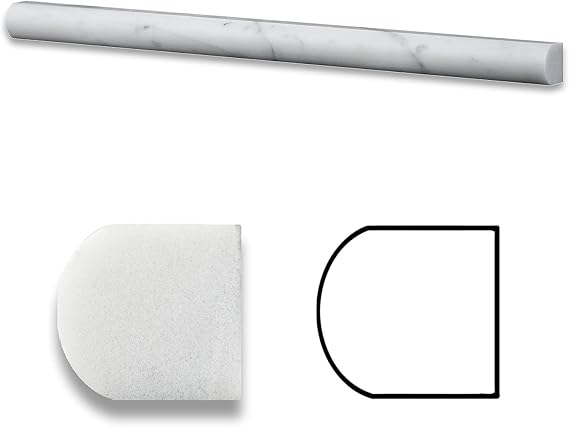 Carrrara White 3/4" X 12" Marble Polished Bullnose Pencil Liner Trim