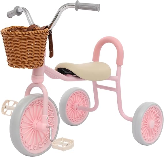 Girls Bike Kids Balance Bike Toddler Bicycle with Training Wheels, Kids Tricycle Outdoor Gift Bike for 3-6 Girls&Boys with Basket, (Pink)