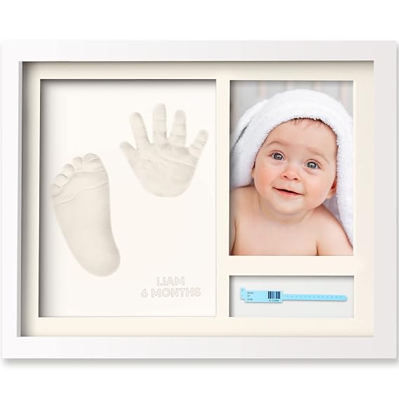 KeaBabies Baby Footprint Kit, Clay Paw Print Kit, Newborn (Alpine White) | Baby Hand and Footprint Keepsake Picture Frame, Hospital Bracelet, Personalized New Mom Gifts, Baby Shower Gifts, Boys, Girls