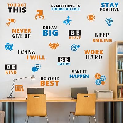 OLMIXA Office Inspirational Quote Wall Decals - Motivational Teamwork Office Wall Stickers - Vinyl Black Modern Rectangular Indoor Wall Decals