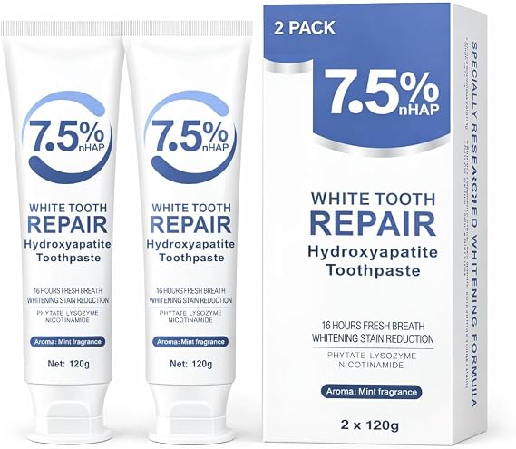 7.5% Hydroxyapatite Toothpaste 2 Pack, Nano Hydroxyapatite Toothpaste Protects Enamel and Strengthens Teeth, Cleans and Cares for Oral Health, Promotes Freshens Breath,8.46oz