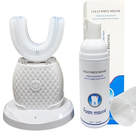 Automatic Ultrasonic Toothbrush,Electric Ultrasonic Toothbrush for Adults 360 Electric Toothbrush 30'' Automatic Timer Wireless Charging Washable Travel Home Dual-use (White)