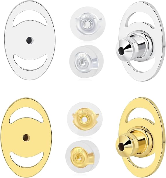 Earring Lifters Backs, AKRUWELRY Locking Earring Backs for Droopy Ears 4PCS Metal Backs Replacements Plus 4PCS Silicone Earring Backs for Studs Large Backings for Heavy Earrings Support Backers
