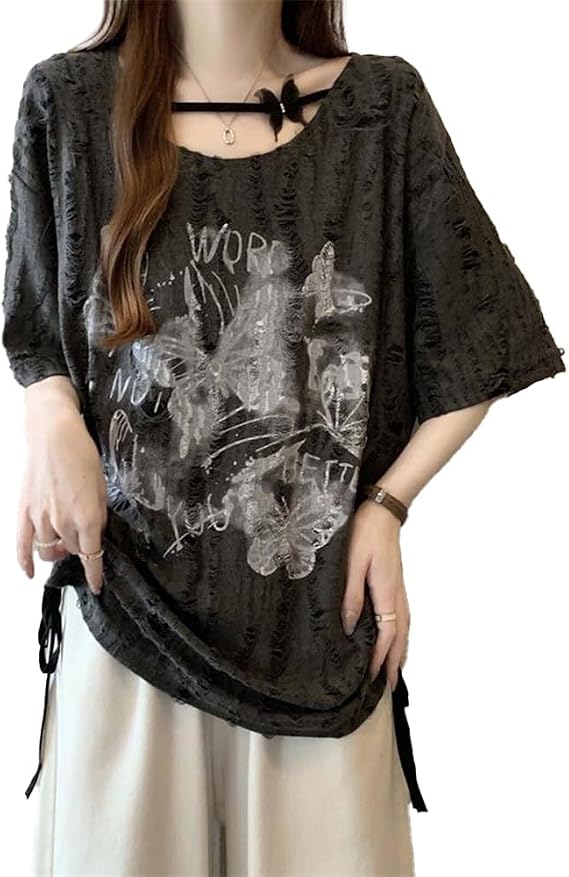 Emo Grunge Shirt Women's T-Shirts Graphic Baby Y2K Tops Alternative Clothing Fake Two Piece Short Sleeve Vintage T-Shirts