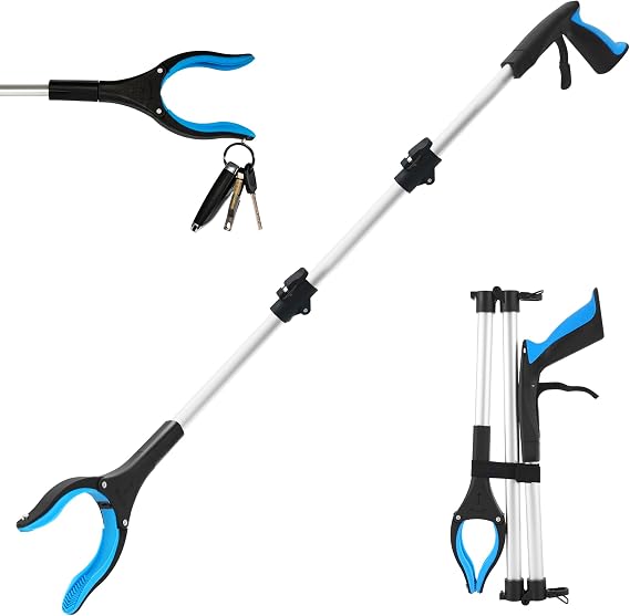 Grabber Reacher Tool for Seniors,36" Foldable Reacher Grabbers Pickup Stick with Anti-Slip 360 Rotating Jaw,with Magnet for Disabled, After Surgery Recovery (Blue, 36Inch 1 Pack)