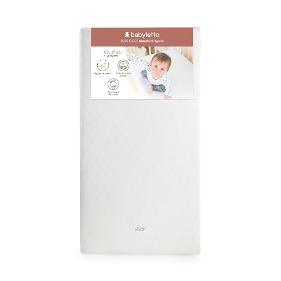 Babyletto Pure Core Crib Mattress, Hybrid Quilted Waterproof Cover, 2-Stage, Greenguard Gold Certified | GREENGUARD Gold Certified 2-Stage Crib Mattress - Hybrid Quilted Waterproof Cover, Firm Infant & Soft Toddler Sides