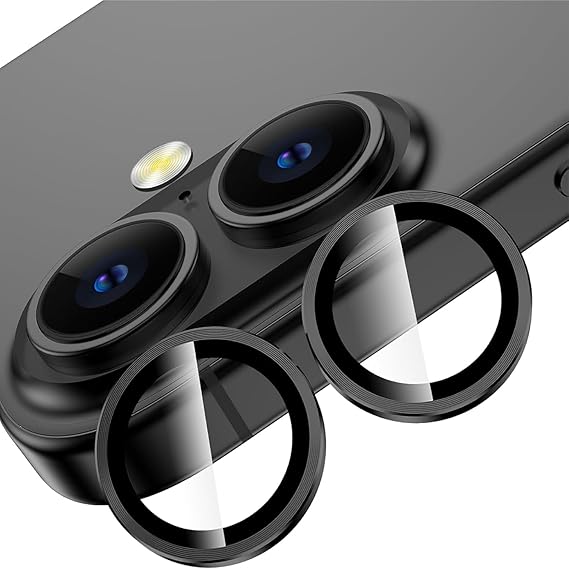 MADNOVA iPhone 16/16 Plus için Kamera Koruyucu Alüminyum Alaşım Çerçeveli Tempered Glass iPhone Kamera Lens Koruyucu (SİYAH)