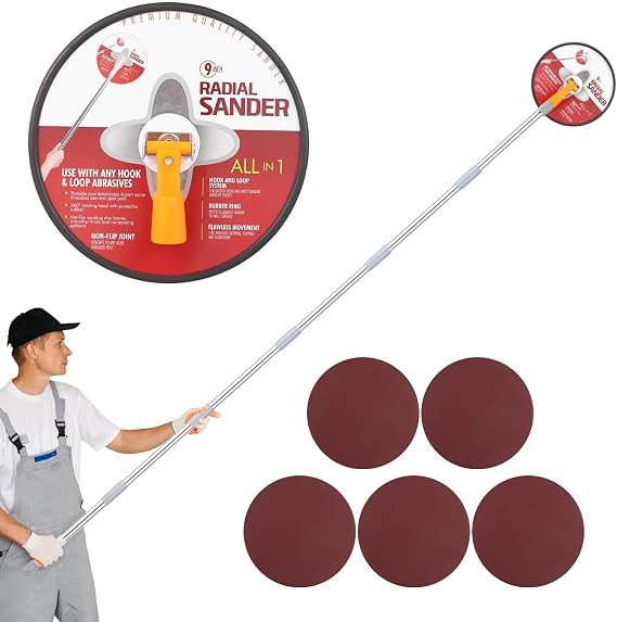Drywall Pole Sander,Radial Sander,80" Drywall Sander with Extension Pole | Wall Sander For Painting Prep ,Perfect for Painting,Complete with 5pcs Sanding Sheets (80, 100, 120, 180, 240 Grit)