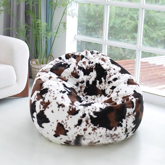 SXBCyan Bean Bag Chair Cover Cow Printed Plush Animal Storage Bean Bag Chair (Cover Only) Suitable for Adults and Kids Bean Bag Chair Cover Suitable for Decorating Balcony Living Room(Colorful Cow)