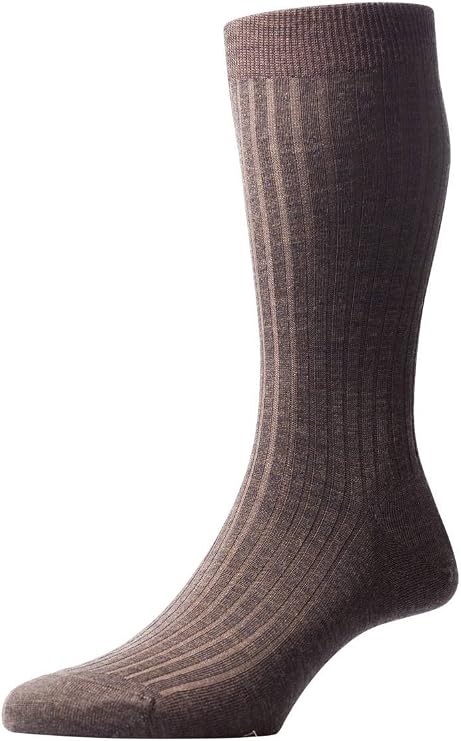 Pantherella Mens Laburnum Rib Merino Wool Socks - Dark Olive Mix - Medium