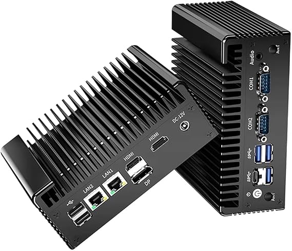 Mini PC Fanless Industrial PC N100 up to 3.4 GHz, Mini Desktop Computer Dual 2.5G LAN, 4K 3x Display 2HD+DP, 2COM RS232, USB3.0 WiFi Type-C, Auto Power On, RAM No SSD