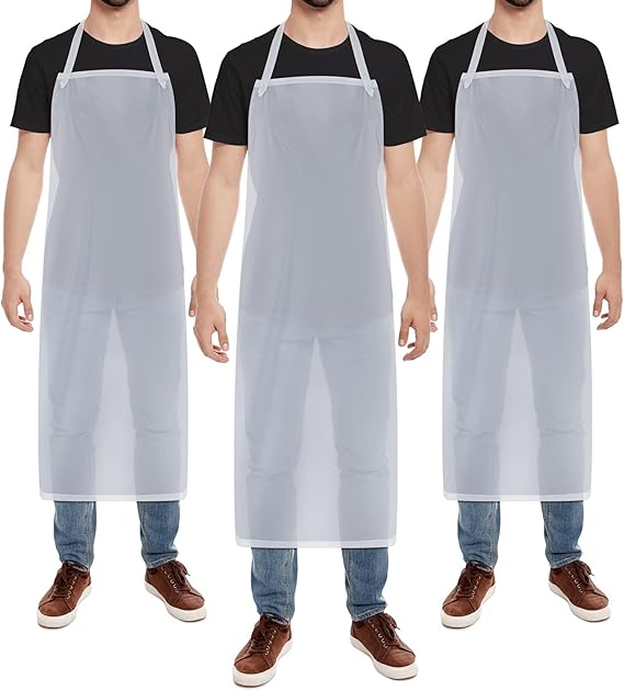 Hercicy 3 Pcs Heavy Duty Waterproof Aprons 47" PVC Vinyl Aprons Transparent Plastic Oil Proof Apron for Dishwashing Cleaning