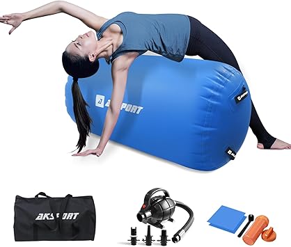 AKSPORT Air Roller Gymnastics Air Barrel for Backbends and Back Handsprings Exercise Training with Electric Air Pump for Home Use/Yoga/Cheerleading/Tumbling/Back Walkovers
