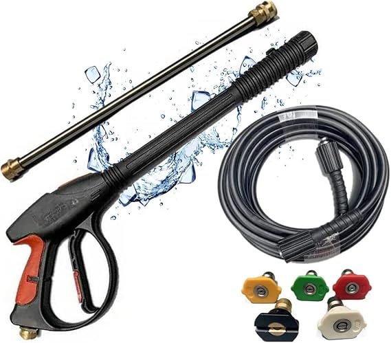 8-Part Pressure Washer Gun Replacement Kit, 8m Hose Wand 26 Ft 3000 PSI High Power Spray with 5 Quick Connect Tips for Daily and Professional Use (XC-HMJ-03SET)