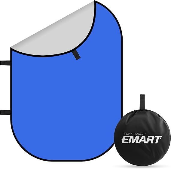 EMART 2-in-1 Blue Grey Screen 5x6.5Ft/1.5x2m Portable Pop Up Backdrop | Double Sided Collapsible Background with Carrying Bag for Photography,Live Streaming, Interview