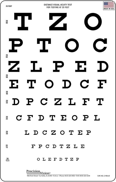 Snellen Vision Eye Test Chart 20 ft (6 Meter) Distance