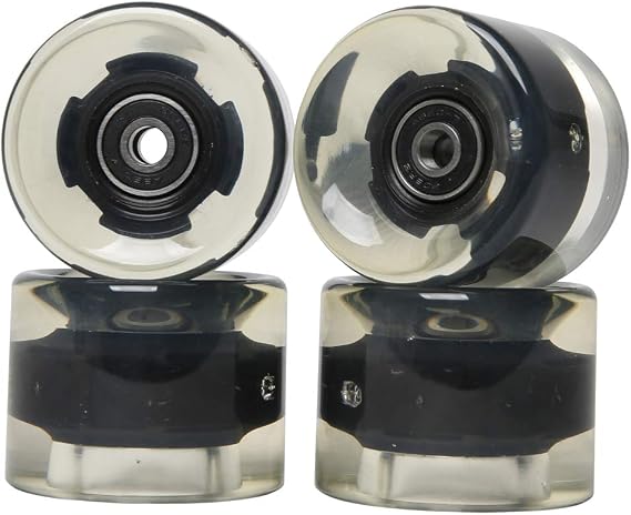 BLAZETOY FREEDARE Skateboard Wheels with Bearings 60mm Longboard Wheels LED Cruiser Wheels (Clear Black,Set of 4)