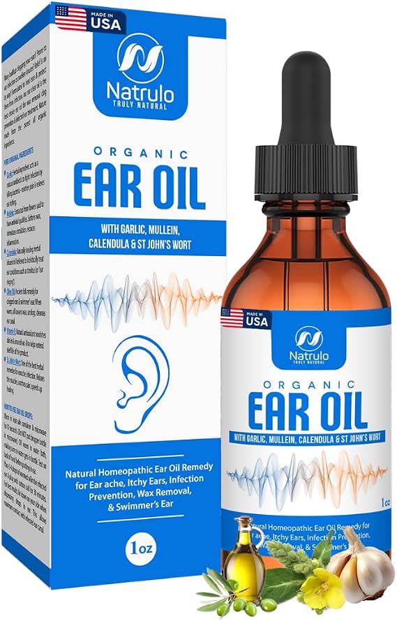 Organic Ear Oil for Ear Infection - Natural Eardrops for Earache Prevention, Swimmer's Ear & Wax Removal - Kids, Adults, Baby, Dog Earache Remedy - with Mullein, Garlic, Calendula Made in USA