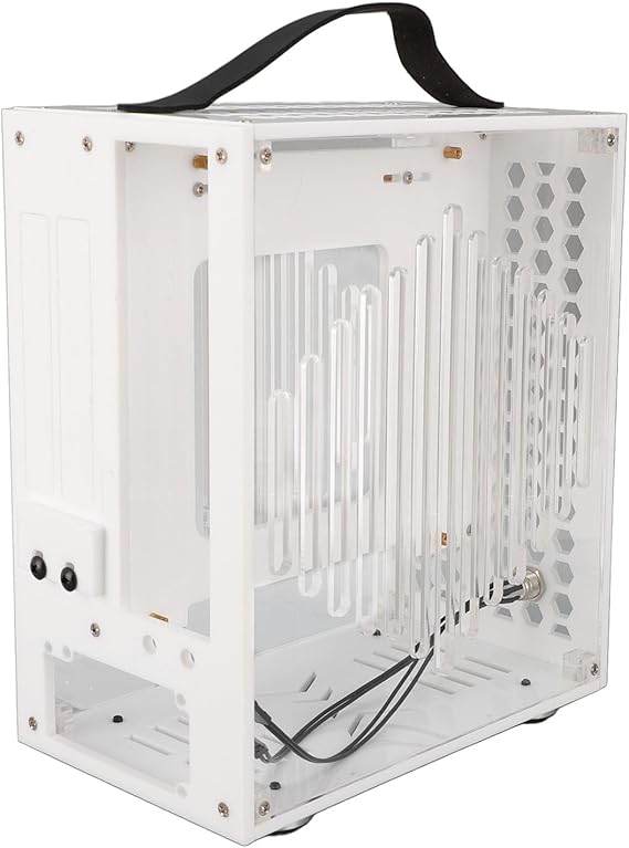 Mini ITX PC Case,DIY Clear Acrylic PC Case,Small Gaming PC Case with Handle,Desktop Mini ITX Computer Case,9.1x8.1x4.7inchesWhite