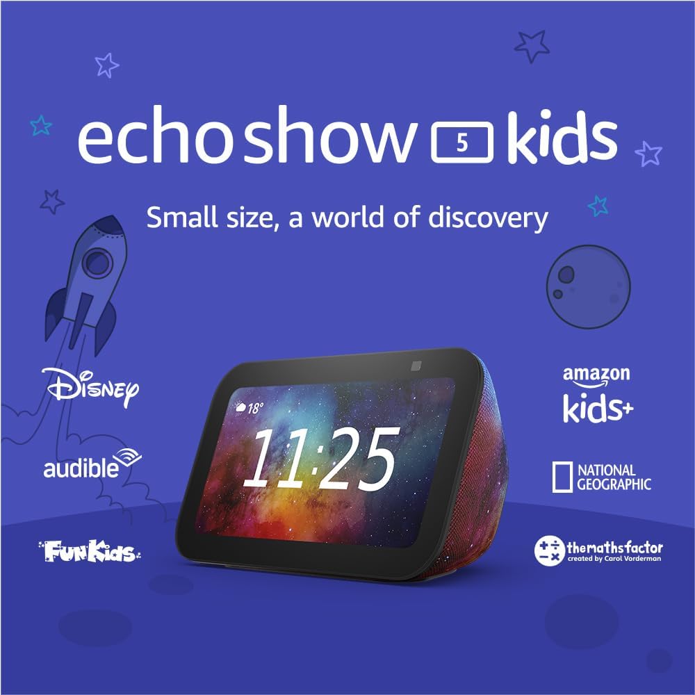 Echo Show 5 Kids (Newest gen) | Smart Display | With 1 year of Amazon Kids+ content | Galaxy, with Alexa+ Early Access