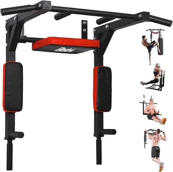 BESTHLS Wall Mounted Pull Up Bar and Dip Station Heavy Duty Wall Mount Pull Up Bar Multifunctional Home Gym Workout Indoor Exercise Equipment 440 lb Capacity