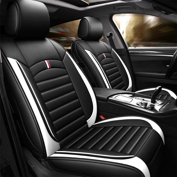 Car Seat Covers Front for Hummer for H2 2003-2009 Car Seat Protector Waterproof Seat Cushion Interior Accessories MH84 Front Pair Black White