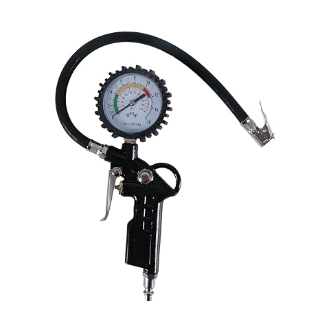 Tire Inflator with Pressure Gauge, Air Chuck with Hose and Quick Connect | Tire Inflator with Pressure Gauge, 0-220PSI Dial Wheel Air Tire Pressure Gauge, Heavy Duty Rubber Hose with Quick Coupler